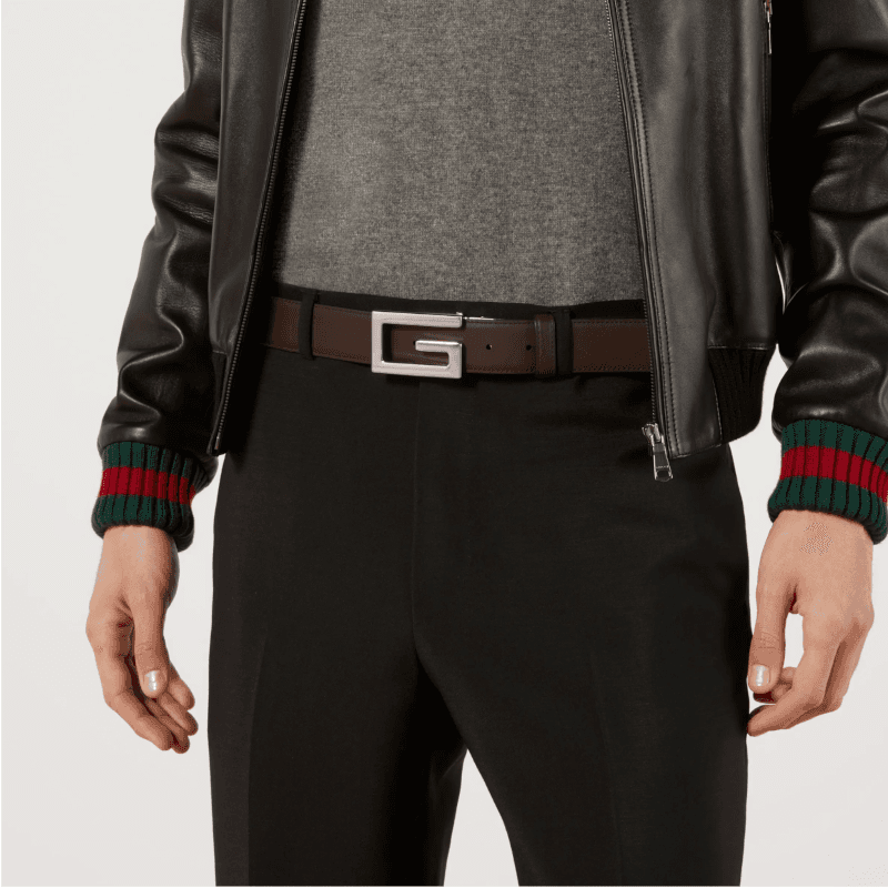 Ремень GUCCI Square G Smooth Buckle Reversible Belt Black Brown 3.5cm - изображение 7